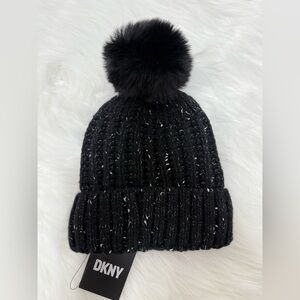 DKNY Women's Knit Pom-Pom Beanie Hat.